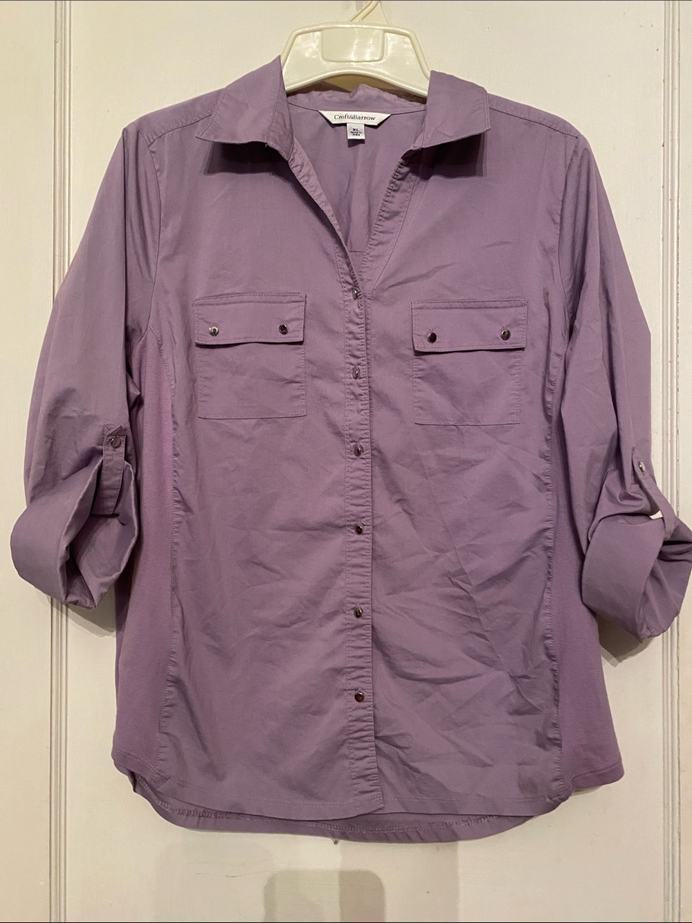 V! Croft & Barrow Button Down Shirt Womens XLarge lilac Roll Tab Utility Pocket